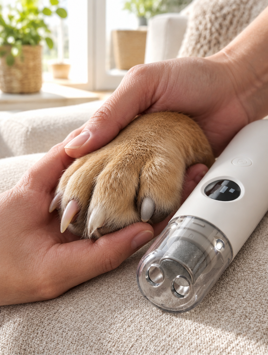 Detalle de una uña de perro antes y después de limarla con Tersella Paw