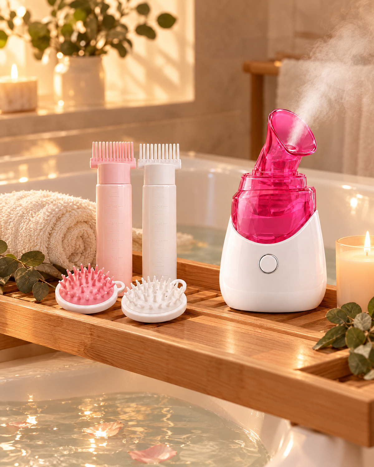 Pack Ritual en el borde de la bañera: vaporizador Dew y kit capilar Calm en domingo de autocuidado