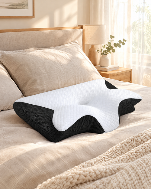 Almohada cervical en un dormitorio luminoso