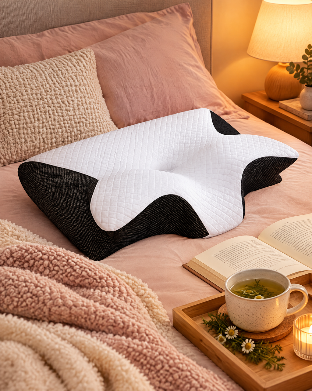 Almohada cervical en una rutina de noche