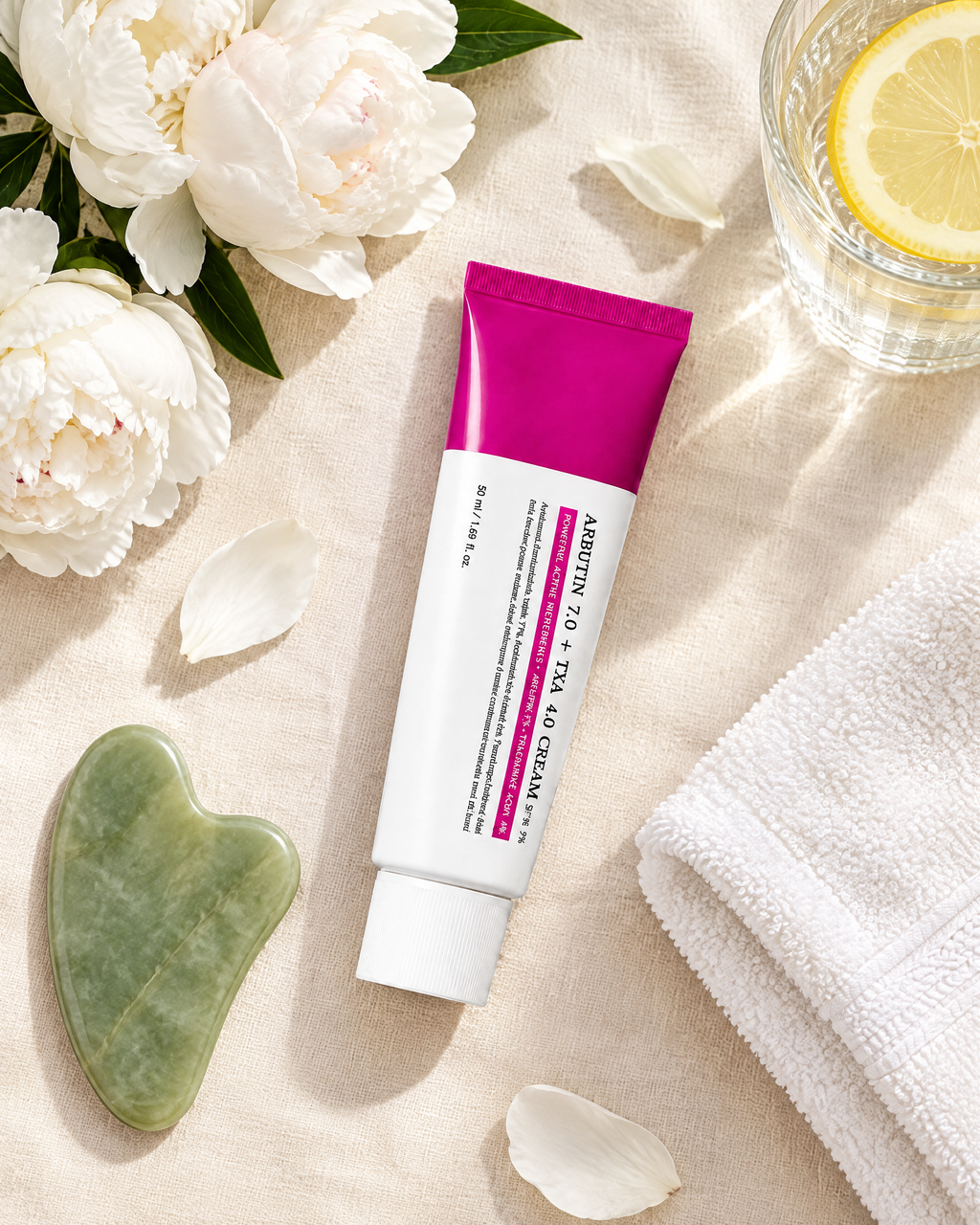 Crema iluminadora con peonías