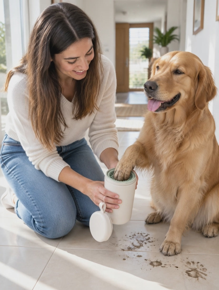 Limpiando la pata de un perro con Tersella Clean