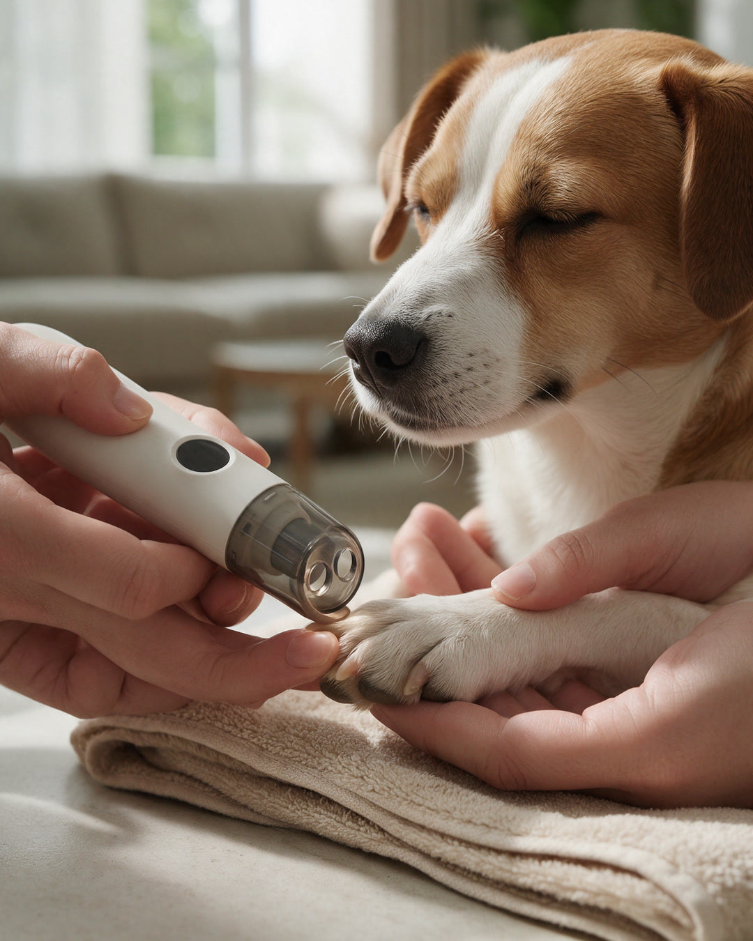 Lima Tersella Paw redondeando la uña de un perro tranquilo